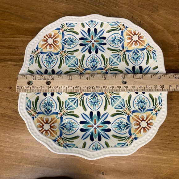 Pier 1 Imports ATHENA 8.5" Salad Plate Set 3Pc Blue Green Gold Floral Scalloped - Picture 3 of 6